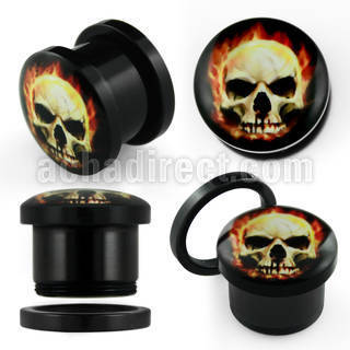 afps dilatacion plug tornillo acrilico negro logo calavera diabolica llamas distribuidor