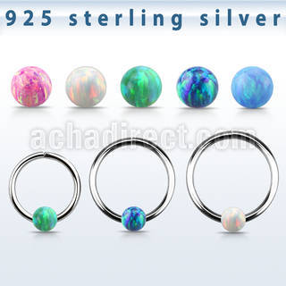 agselo20 silver seamless ring, 20g w 3mm synthetic opal ball