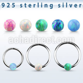 agselo22 silver seamless ring, 22g w 3mm synthetic opal ball