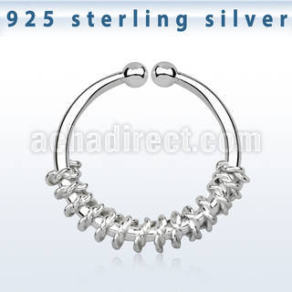 agsep12a silver fake septum ring w a rope design on lower half