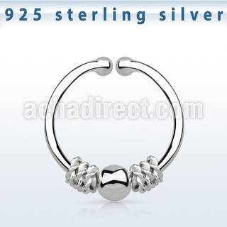 agsep12c silver fake septum ring w a balinese wire design w ball