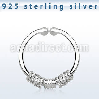 agsep12e silver fake septum ring w three ropes wrapped around