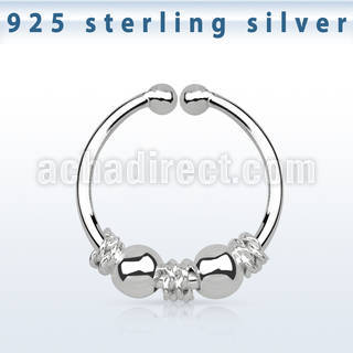 agsep12f silver fake septum ring w balinese wire design w 2 ball