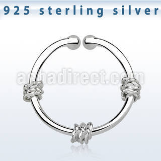 agsep12g silver fake septum ring w three ropes