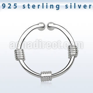 agsep12h silver fake septum ring w three wires wrapped