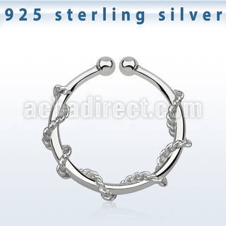 agsep12j silver fake septum ring w a thin rope wrapped around it