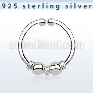 agsep12l silver fake septum ring w two balls and three wires