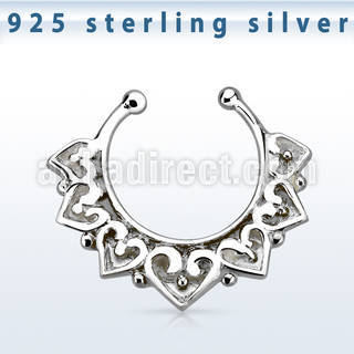 agsepd11 silver fake septum clicker wide engraved vintage design 