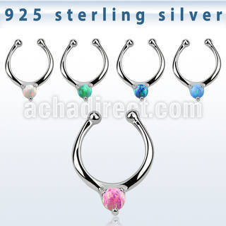 agsepo3 silver fake septum clicker w 3mm synthetic opal