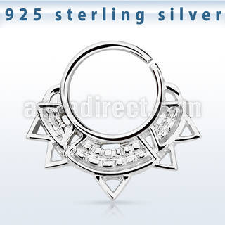 agsepv10 silver septum ring with a wide engraved indian design