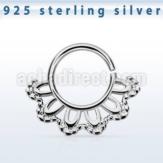 agsepv3 925 silver septum ring in a indian leaf design