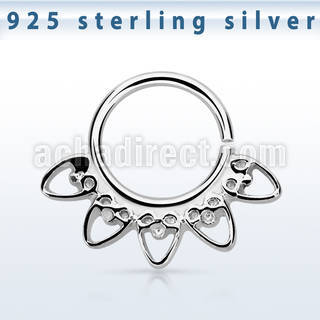 agsepv6 925 silver septum ring in a indian heart design