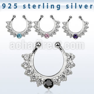 agsepz1x silver fake septum clicker w 3mm 2mm cz
