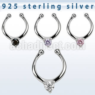 agsepz3 silver fake septum clicker w 3mm cz in the middle 