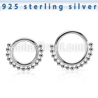 agspv18 silver seamless septum ring 18g small beads