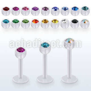 albajb4 bio  flex labret w 4mm balls with bezel set crystal