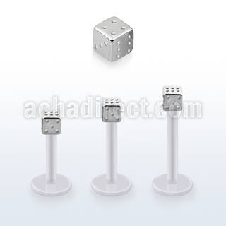 albd25 bio  flex labret, 16g (1.2mm) with a 2.5mm steel dice
