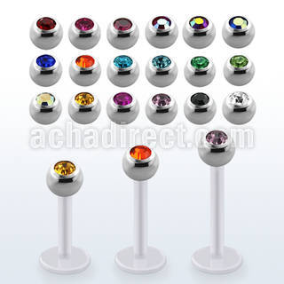albjb4 bio  flex labret w 4mm steel balls w bezel set crystal