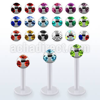 albmjb4 bio  flex labret w 4mm steel multi jewel ball