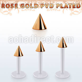albttcn4 bio  flex labret w 4mm rose gold pvd plated steel cone