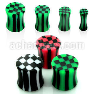 apck acrylic double flared plug with b w checkered pattern