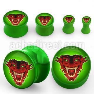 apgdrg poison green acrylic double flare logo plug with dragon