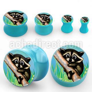apgrac baby blue acrylic double flare logo plug w raccoon logo