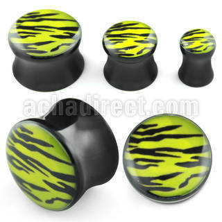 apgs acrylic plug with green black zebra stripes logo