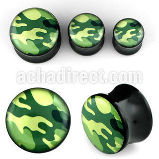 apguu acrylic double flared plug with army camouflage pattern