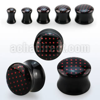 apgy black acrylic double flared plug with pink polka dots