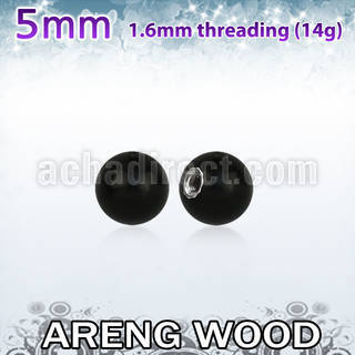 arball5 5mm areng wood ball with a 316l steel 1.6mm threading