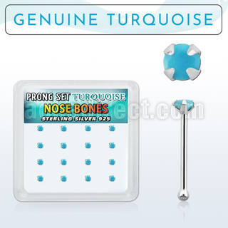 b16pge7 box w 16 silver nose bones w 2mm round turquoise stone