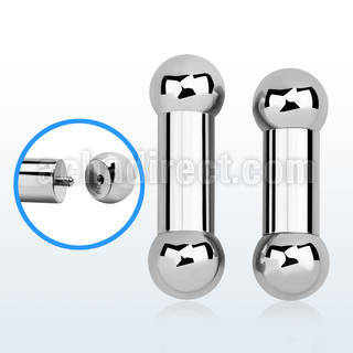 bb00x 10mm 316l steel tongue barbell w external threaded ball