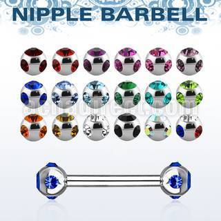 bb2mtc 316l steel nipple barbell with 4mm multi jewel ball