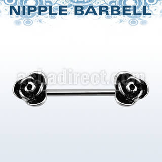 bb2ros 316l steel nipple barbell with roses with black accents