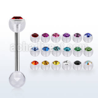 bbajb6 steel tongue barbell w top 6mm acrylic crystal ball