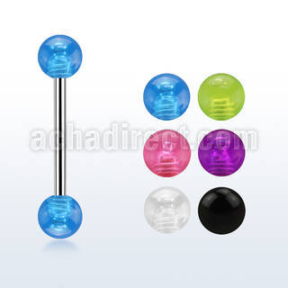 bbbuv5 316l steel tongue barbell w 5mm acrylic uv bubble ball