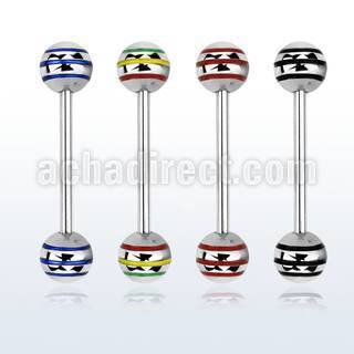 bbby 316l steel tongue barbell with 6mm striped steel ball