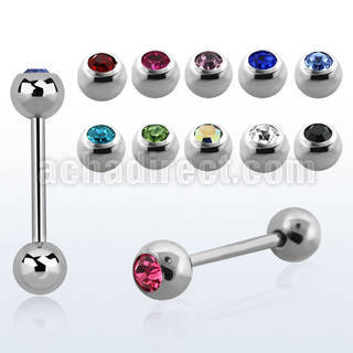 bbc 316l steel tongue barbell with bezel jewel steel ball