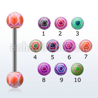 bbdxf 316l steel tongue barbell w acrylic spider web ball