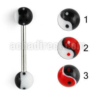 bbdxq 316l steel tongue barbell with 6mm ying yang logo