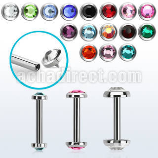 bbe2fbin internally threaded steel barbel w flat back crystal
