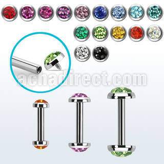bbefrcin internally threaded steel barbel flat multi crystal top