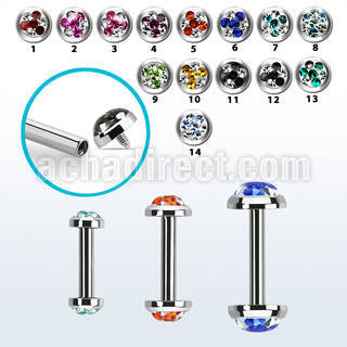 bbefrdin internally threaded steel barbel multi crystal tri star