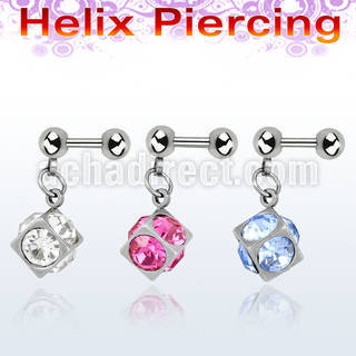 bber16 316l steel helix barbell w 4mm ball 6mm crystal dice