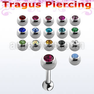bber35 316l steel tragus barbell w bezel jewel steel ball