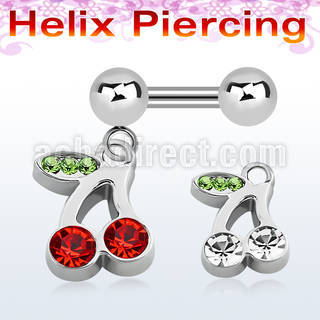 bber447 316l steel helix barbell with small crystal cherry
