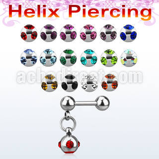 bber46b 316l steel helix barbell w dangling jewel ball