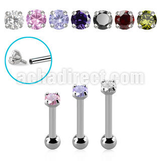 bber52cz internally threaded steel tragus barbell w. 3mm cz stone