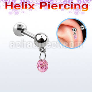 bber5 316l steel helix barbell w 4mm balls 5mm dangling cz
